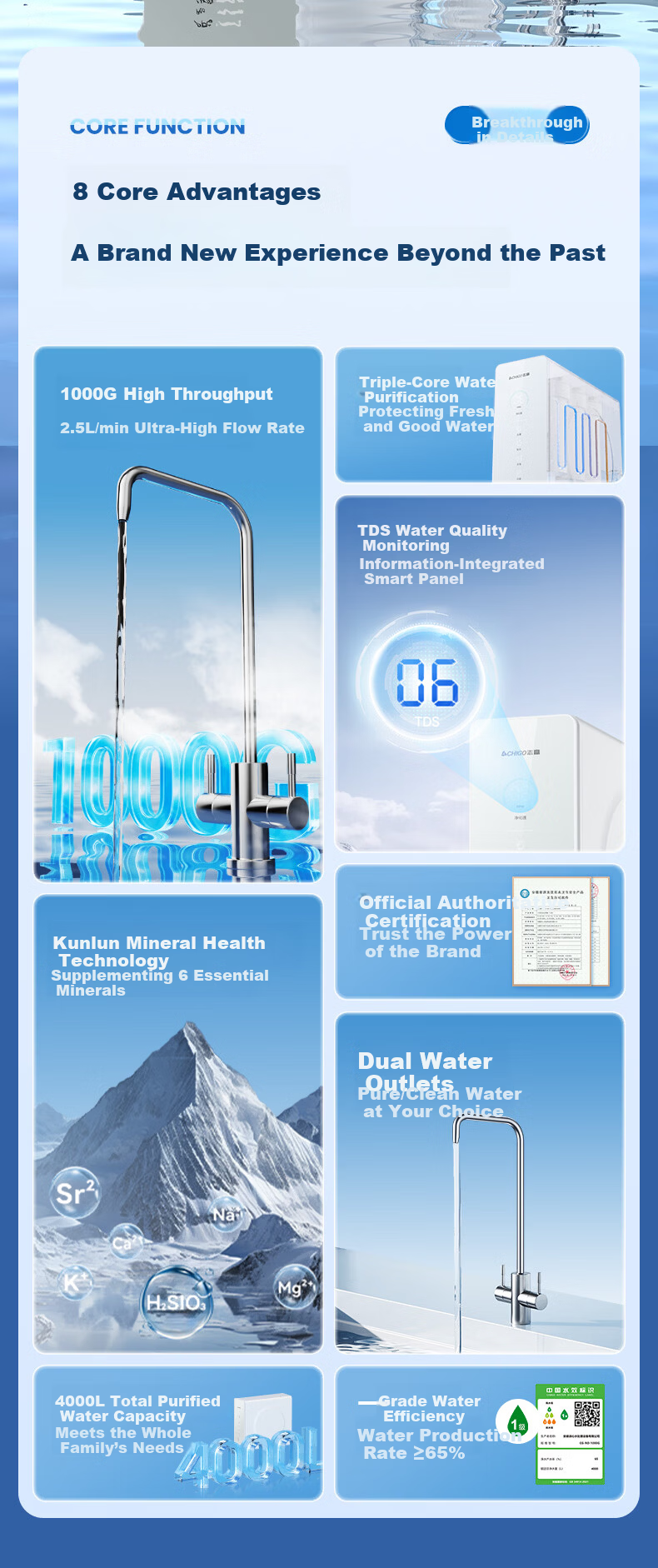 CHIGO Household Water Purifier Universal Filter Cartridge 1000G RO Under-Sink Reverse Osmosis Drinking Water Machine Scale Inhibitor TC901 2