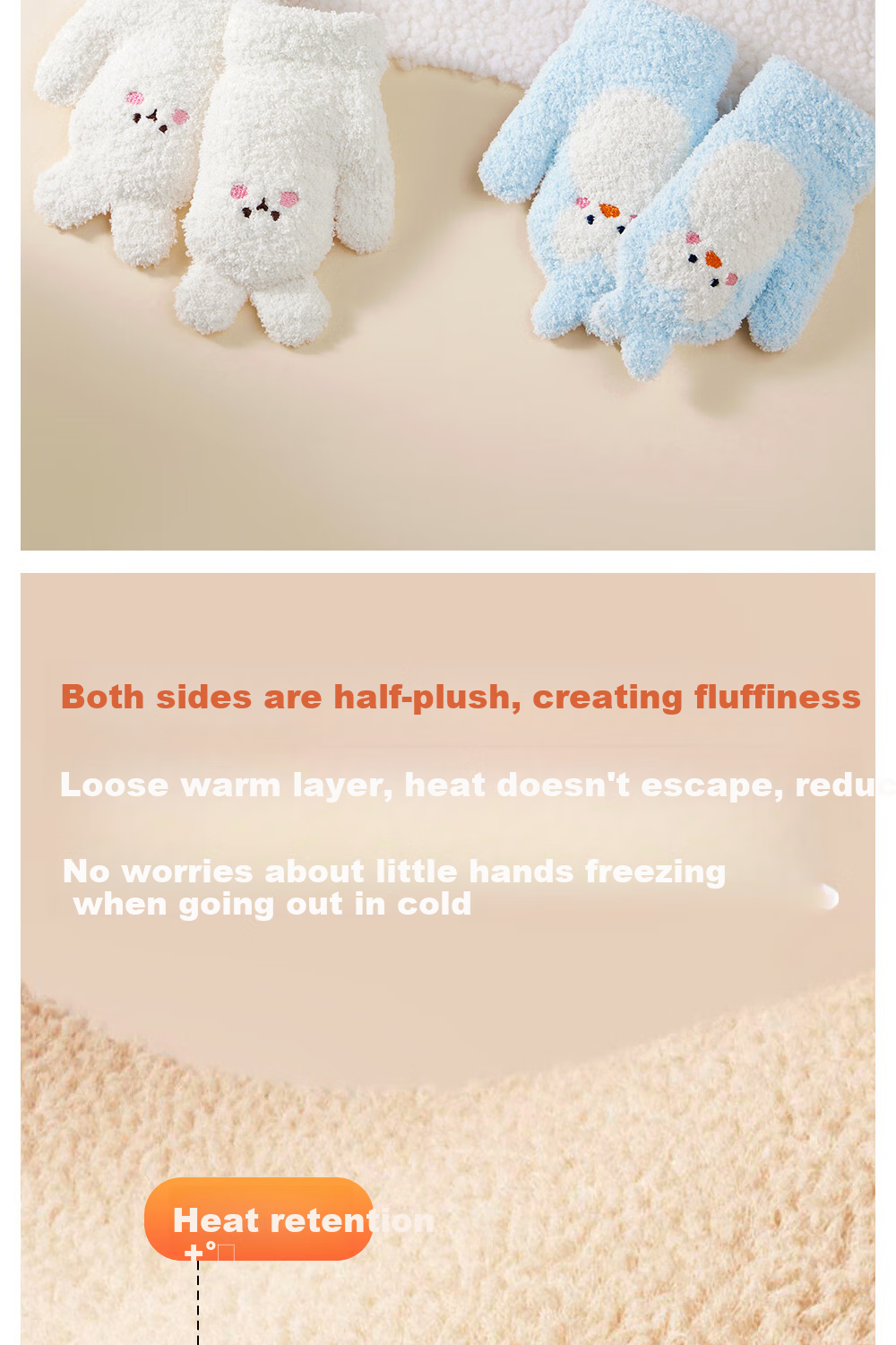 Beitais Children's Winter Gloves Fleece Thickened Warm Boys Girls Half-Fleece Anti-Frost Mittens 3