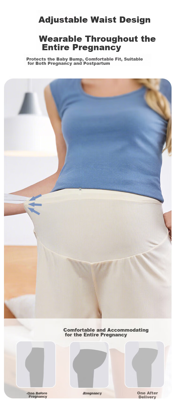 Aibao Pregnancy Maternity Safety Leggings Summer Thin Anti-Exposure Ice Silk Shorts High Waist Adjustable Skin+White L Size M440 4