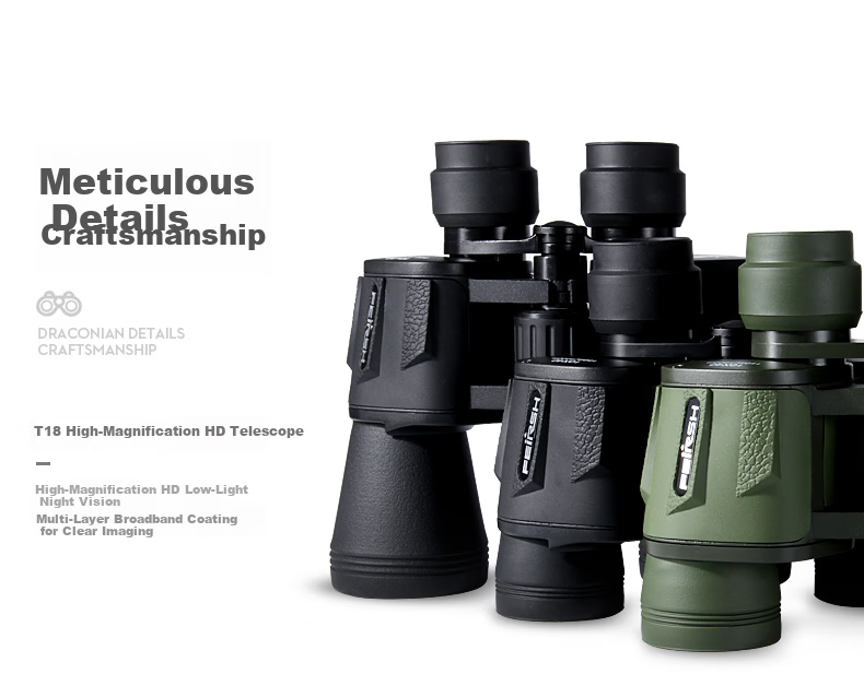 FEIRSH 10X50 Binoculars, High Magnification, High Definition, Low Light Night Vision, Bird Watching, Military Telescope, Concert Viewing Glasses T33 9