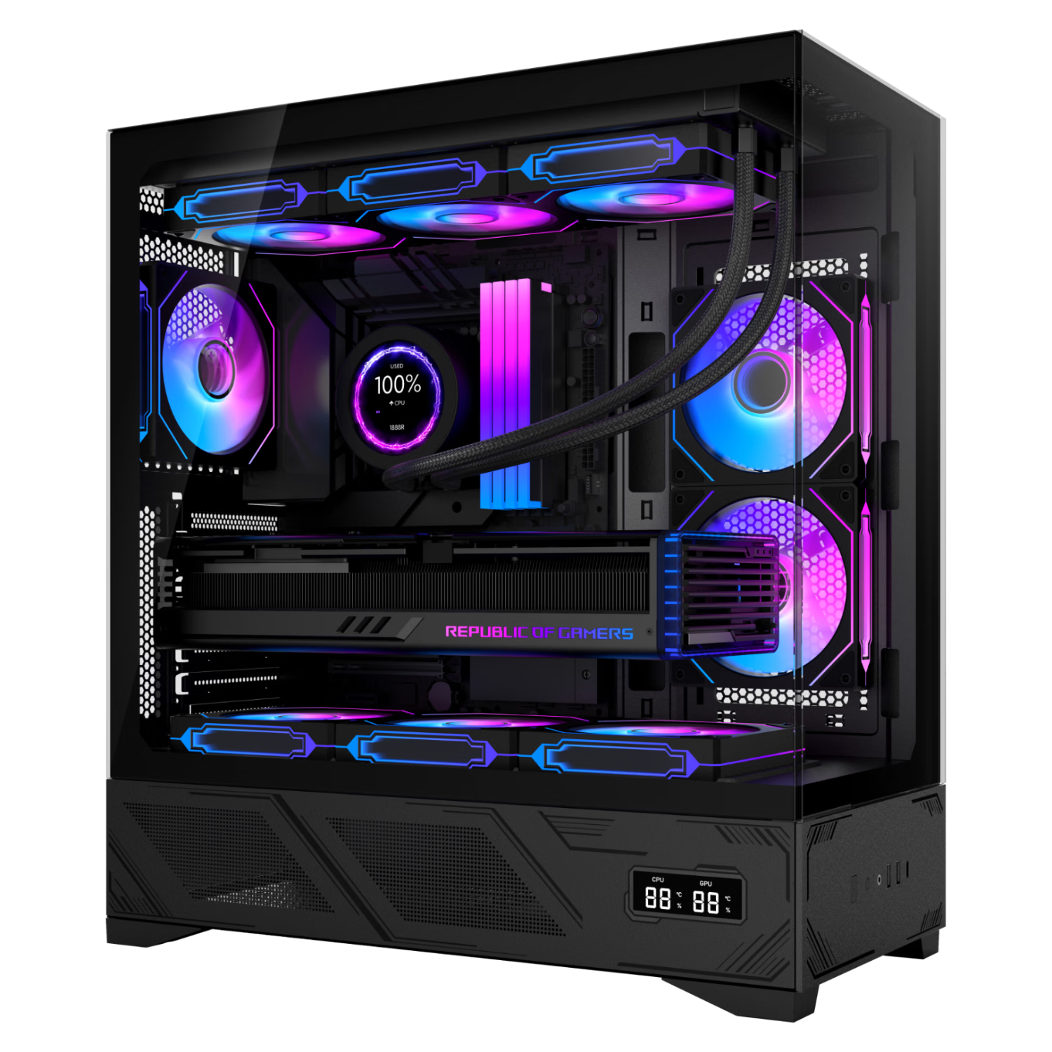 SAMA Jinghong 5 Digital Display Edition Black ATX Seaview Gaming Desktop Case Real-time Hardware Status Screen 360 Water Cooling Type-C