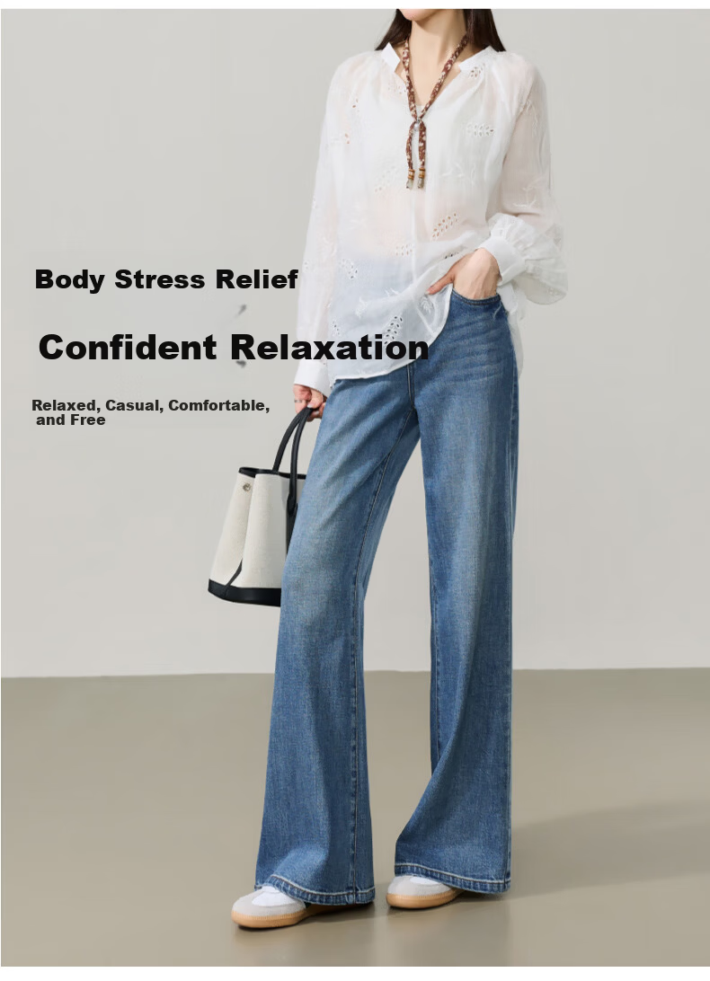 ESE-Y Lyocell Cotton Tube Flared Jeans for Women 2026 Spring New High Waist Straight Wide Leg Flare Pants Denim Blue 29 12
