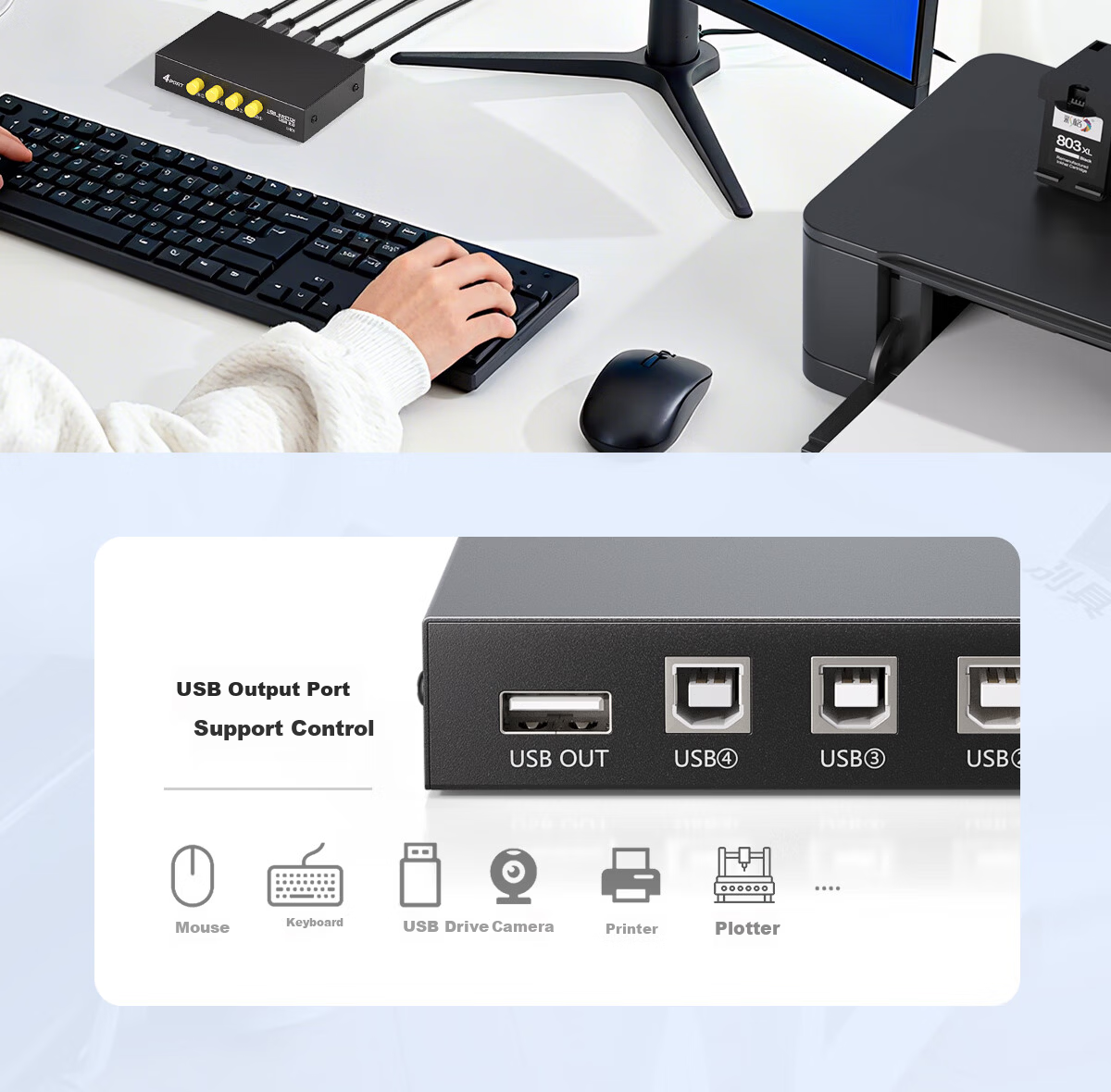 Color Printer Sharing Switch USB 2-in-1 Out Splitter Office Computer Converter Sharing Device 5