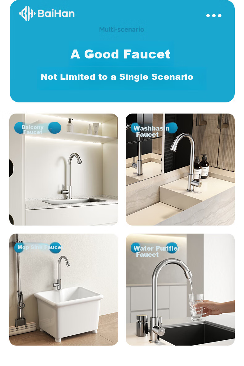 Baihan Kitchen Faucet Single Cold Household Sink Vegetable Washing Basin Faucet Stainless Steel Sink Faucet 3