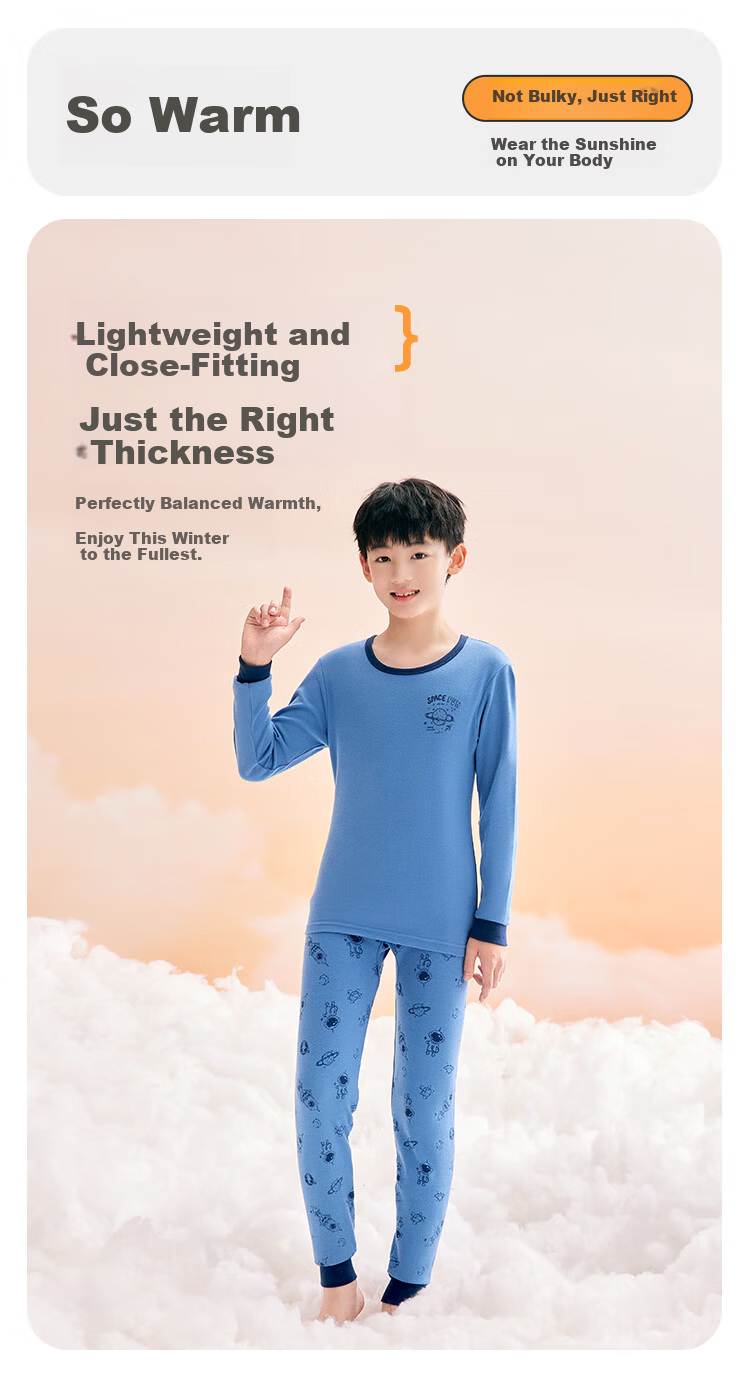 Hodohome Boys' Autumn Cotton Thermal Underwear Set, Class A, Thin, Warm Long Johns for Older Children, Size 165, Heather Gray, 120 3