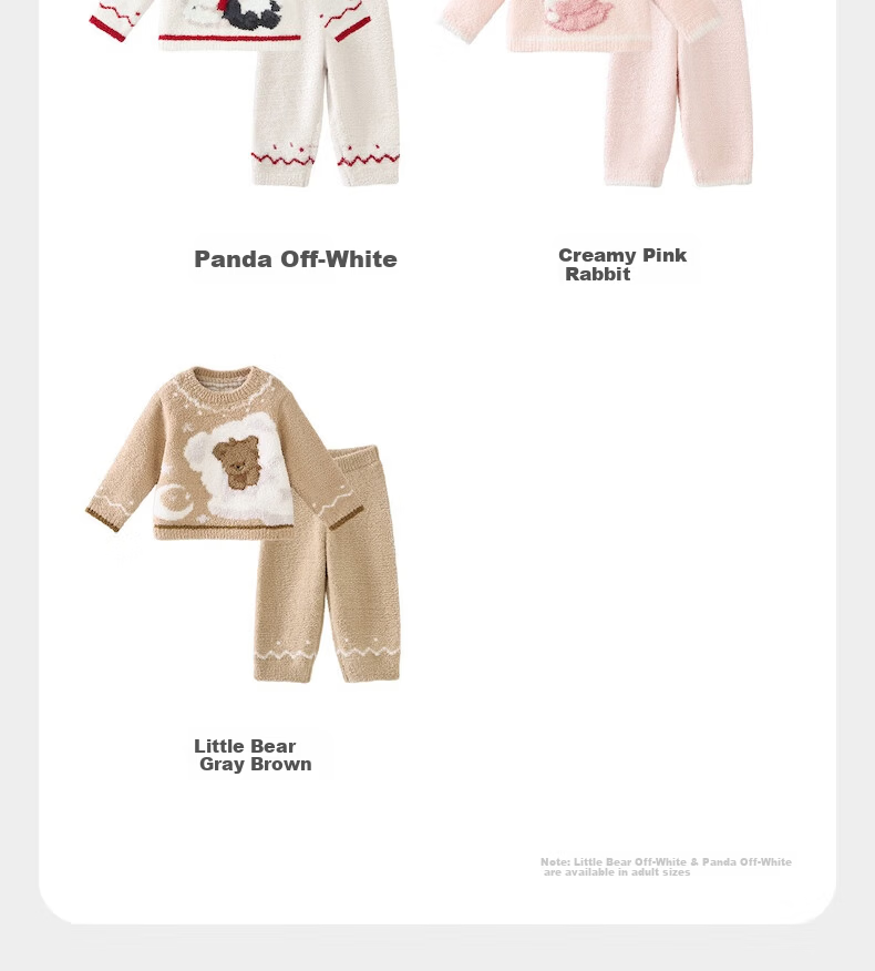 Babycare Children's Warm Homewear Parent-Child Autumn Winter Half Velvet Homewear Set Panda Off-White 100 Kids' Version 17