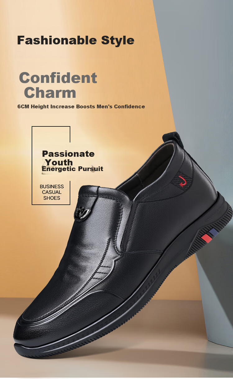 SPIDER KING Men's Height-Increasing Leather Shoes, Versatile Cowhide Casual Shoes in Small Sizes, Breathable Soft Sole And Soft Leather, Black, Size 35 1
