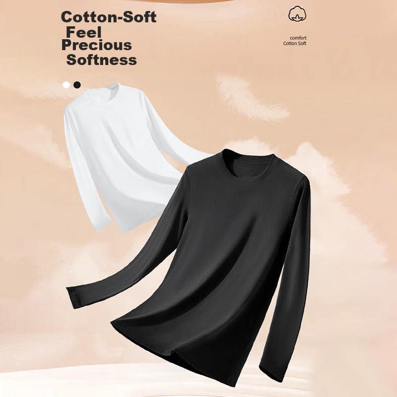 LangSha Pure Cotton Men's Long Sleeve Crew Neck T-Shirt 10A Antibacterial Mite-Resistant Autumn Winter White Undershirt Top