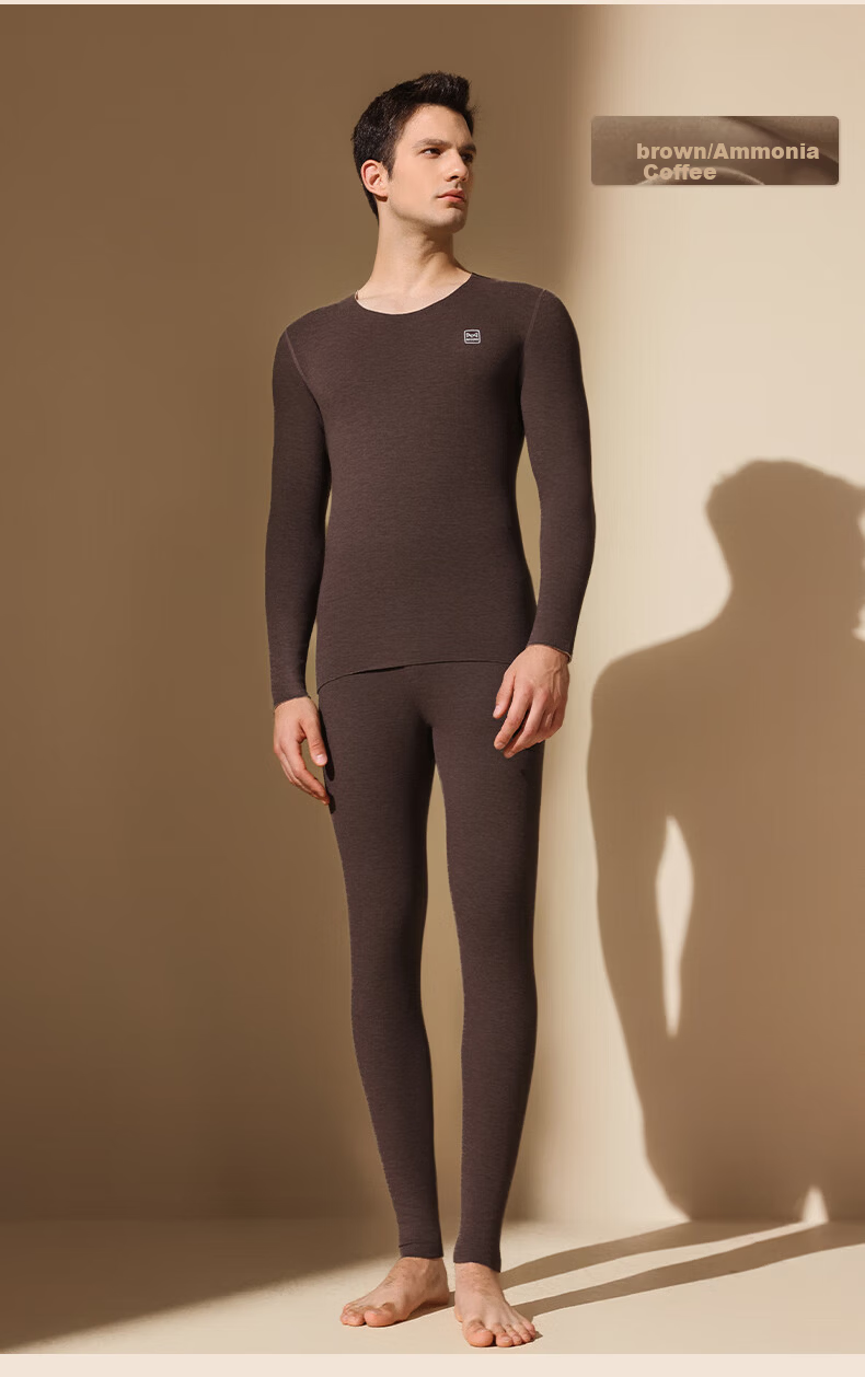Miiow Men’s 2026 New Thermal Underwear Set Goose Down Tencel Thickened Autumn Base Layer Shirt and Pants with German Velvet Heating 24