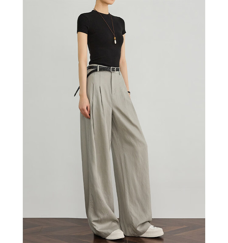 FAESSLIN Kochi Old Money Style Gray Linen Summer Thin Tencel High-Quality Draped Casual Wide-Leg Pants for Women 22