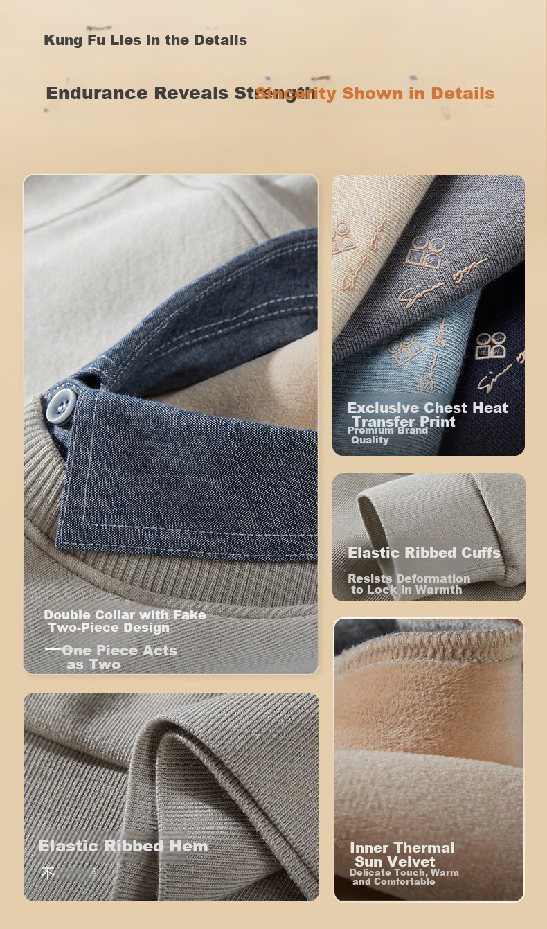 Hodo Anti-Pilling Wool Blend Fleece-Lined Two-in-One Thermal Warm Shirt Collar Sweater for Men 9