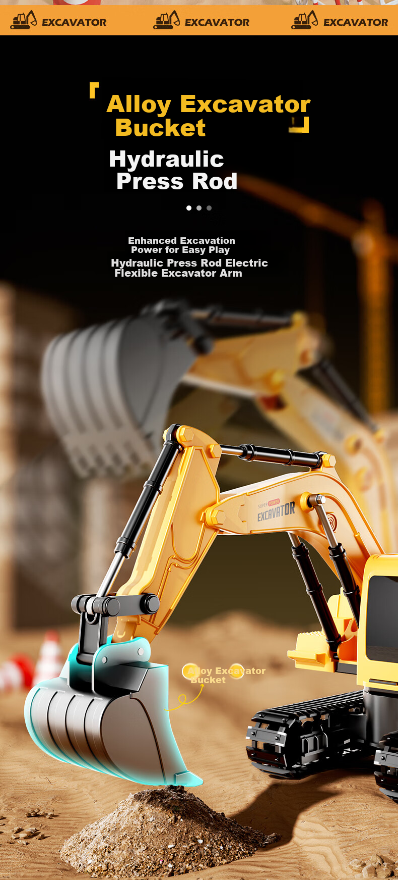LIVING STONES Alloy Remote Control Excavator Toy for Boys Aged 3-14, Electric Digger Construction Vehicle, Birthday And Children's Day Gift 4