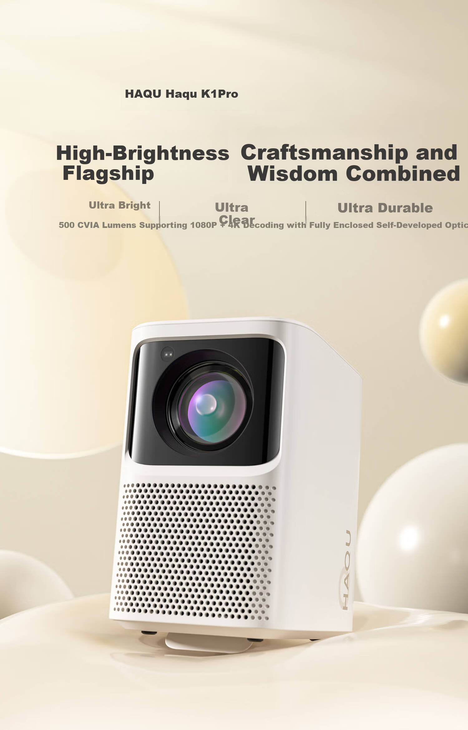 Haqu K3 Pro Home Projector 1080P HD 8K Decoding Smart Portable Bedroom Home Theater Projector (Supports Motion Compensation AI Projection) 3