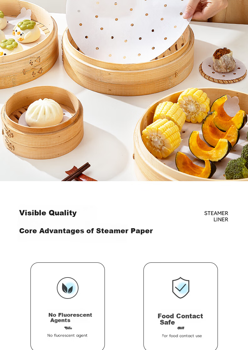 Erlijia Disposable Food-Grade Non-Stick Steamer Paper for Buns and Mantou, Round with Handle, Household Steamer Liner Paper 2