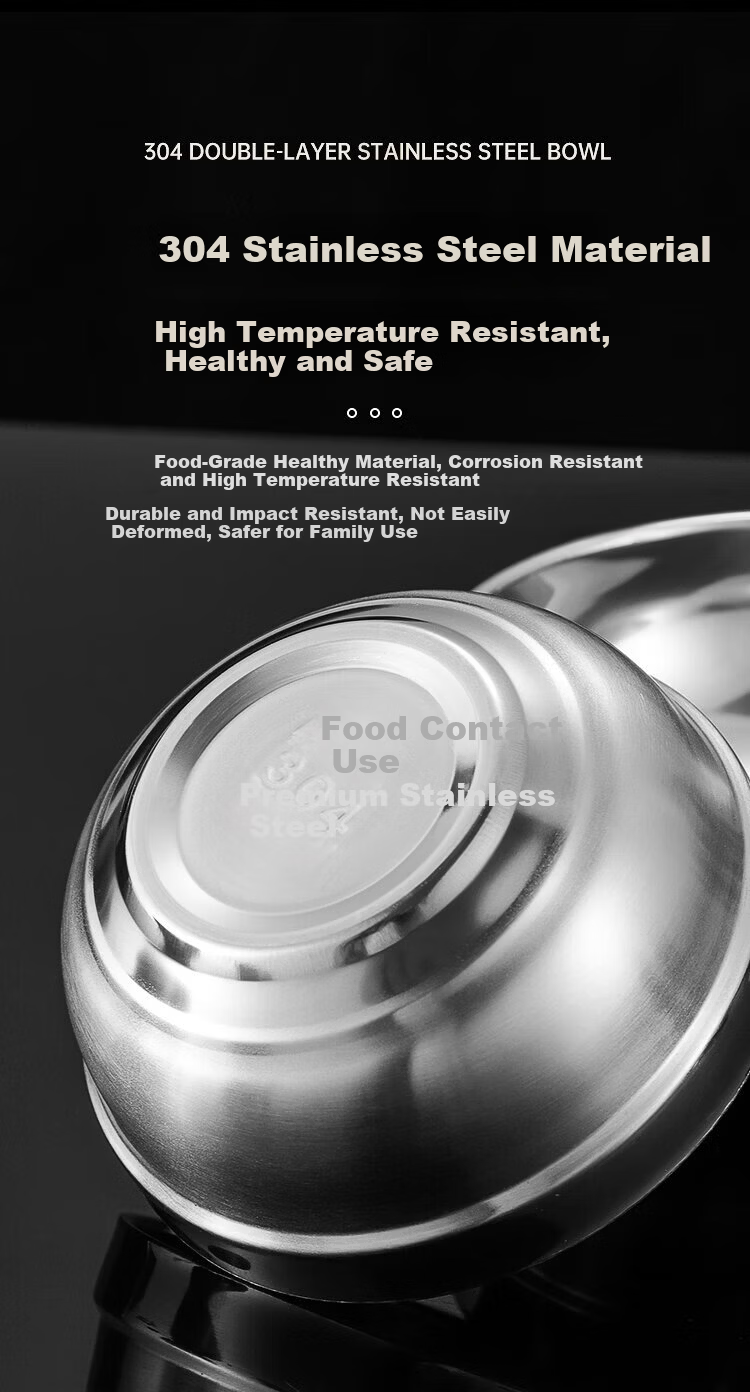 Jinglingxin 304 Stainless Steel Double-Layer Insulated Anti-Scald Bowl for School Canteen and Hotel Platinum Bowl 11.5CM (Jingcang) 3