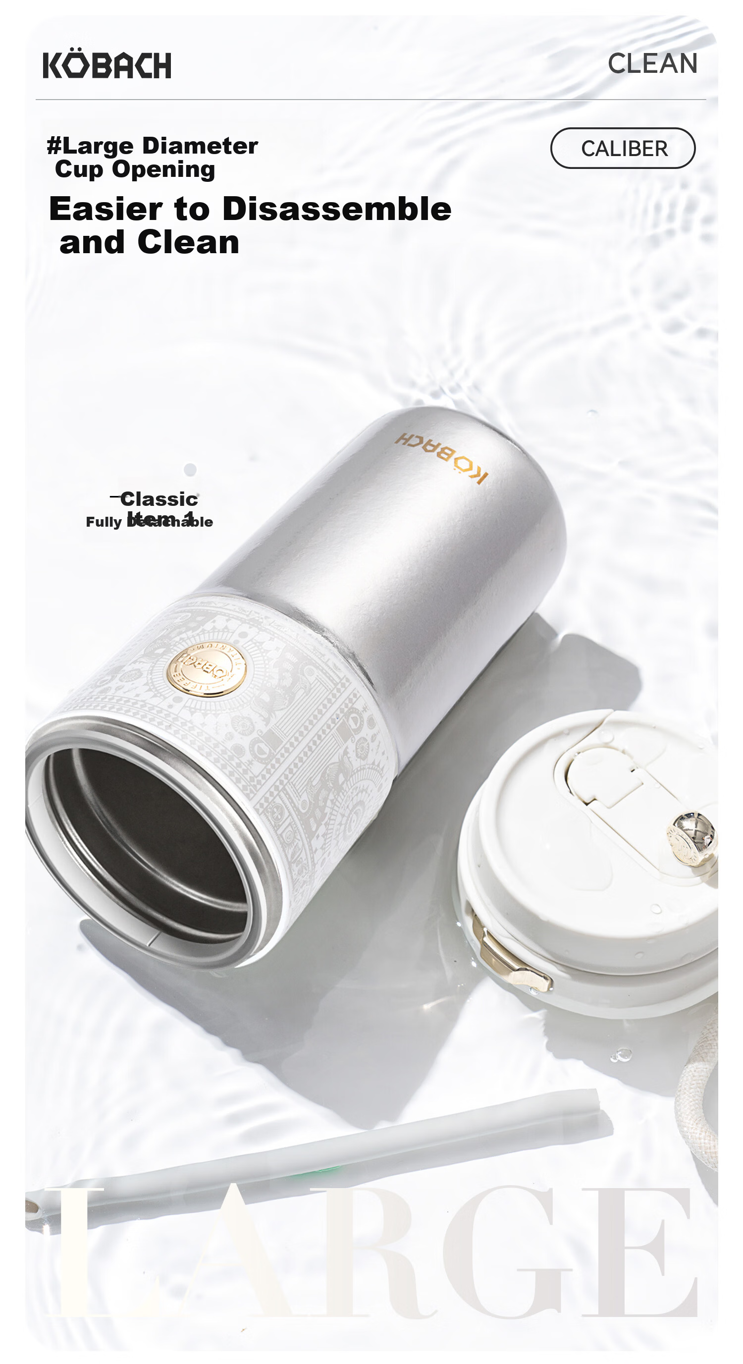 KOBACH Pure Titanium Insulated Water Bottle Large Capacity Thermos Coffee Mug Home Festival Gift 500ml Arctic White 16