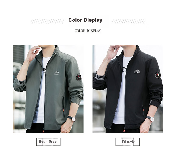 TUCANO Men's Spring Autumn Business Casual Jacket Loose Fit Stand Collar Men's Outdoor Coat Dark Gray XL 2