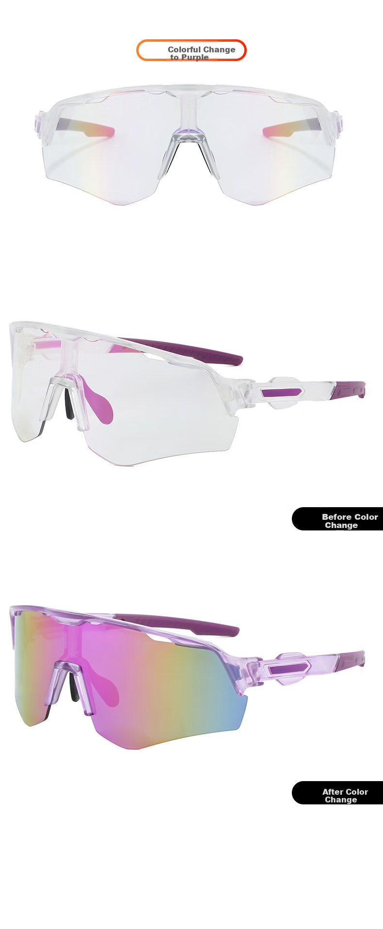 40,000km Cycling Glasses Windproof Photochromic Day and Night Use Road Bike Goggles Black Frame White to Gray 13