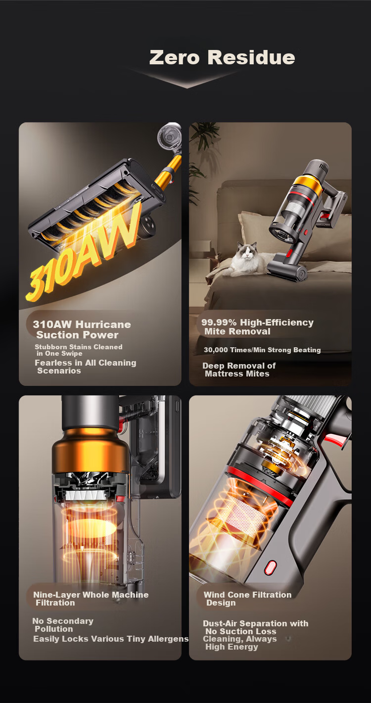 Puppy S005 Ultra Self-Dust Collection Cordless Handheld Vacuum Cleaner High Suction Power for Home【10S Quick Dust Collection 100 Days No Dust Emptying】Suitable for Pet Hair and Mattress Mite Removal 4