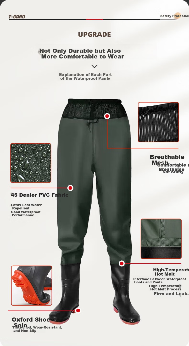 SHENGLI Waterproof Half-Length Fishing Pants Men's PVC Wading Rain Pants 45 Denier Green Size 44 1 Piece BWP45G 3
