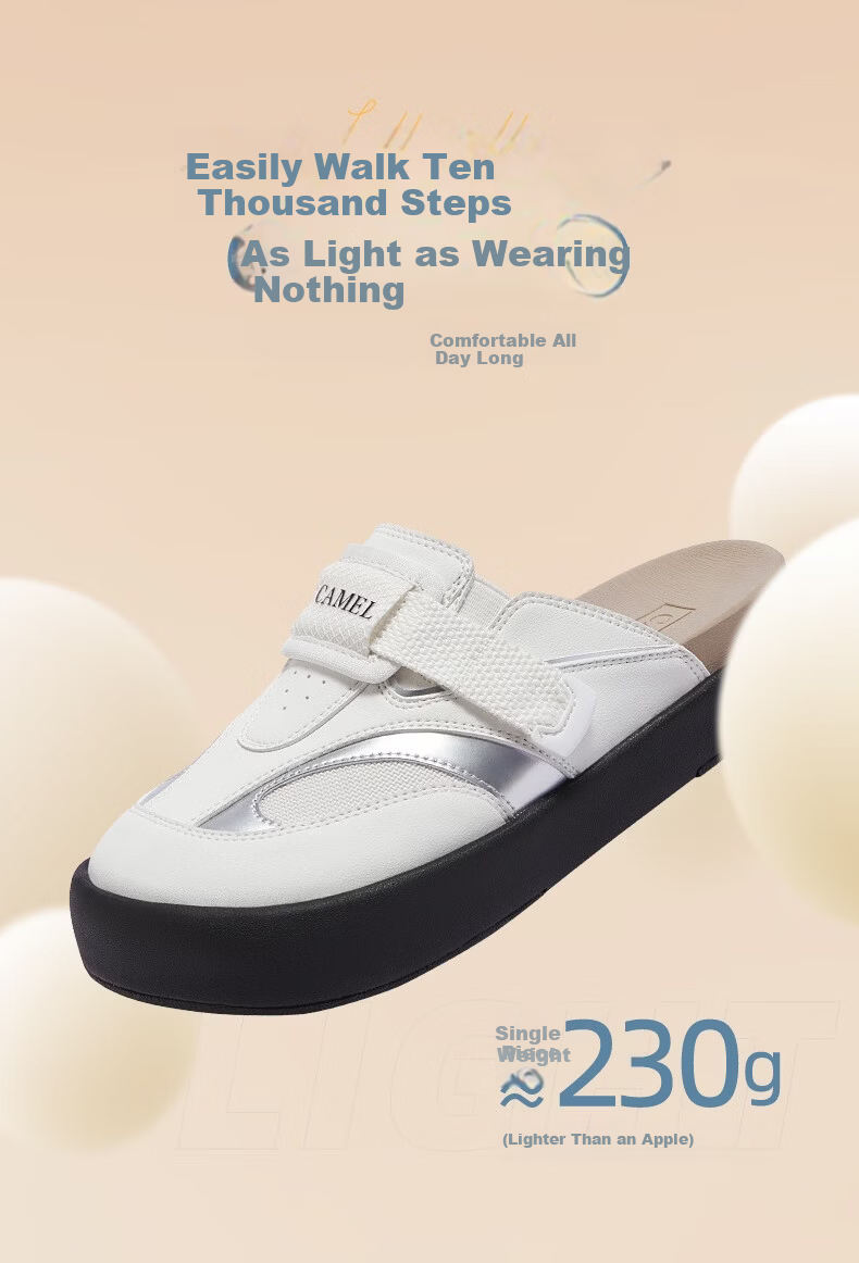 CAMEL Yunbei Women's Lightweight Soft Sports Style Birkenstock Half-Slip Casual Shoes L26S076030 White Size 37 10