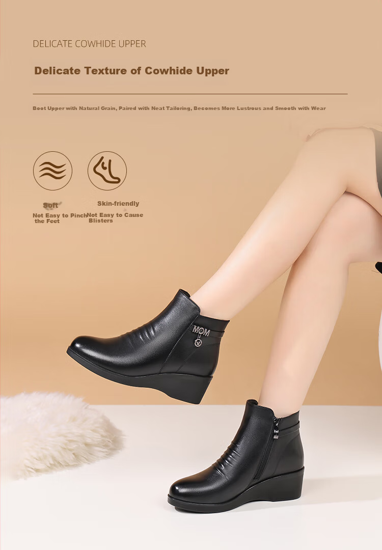 Red Dragonfly Women's Boots Mom Boots Autumn Winter Fleece Warm Lightweight Thick Sole Wedge Fashion Short Boots WTC458061C Black Size 35 4