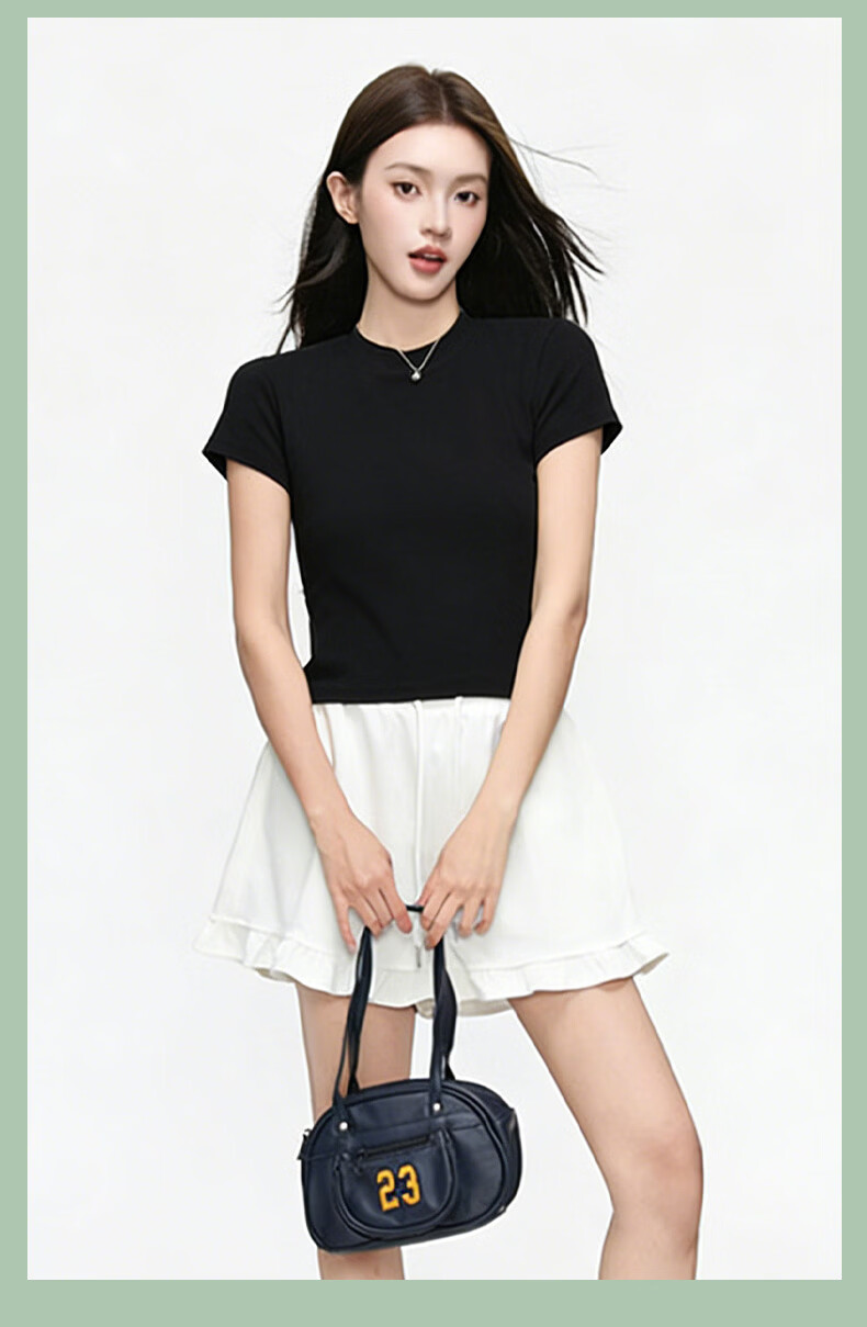Xunmianren Women's Summer Solid Color Crew Neck Breathable Short Sleeve Slim Fit T-Shirt 16