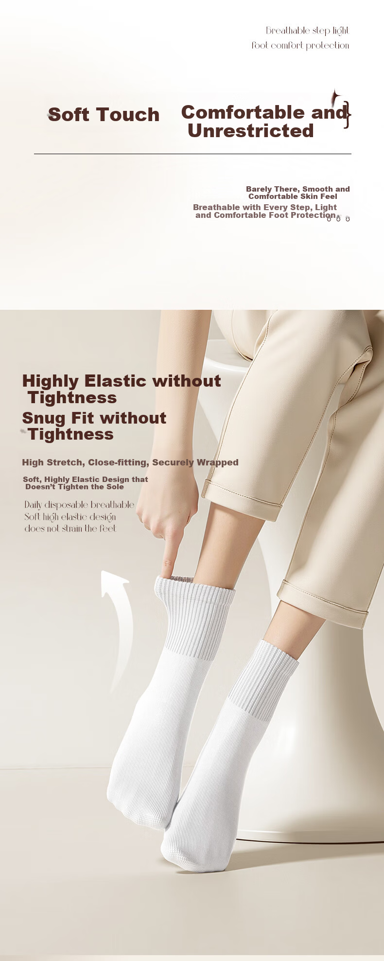 Baicaoyuan Disposable Socks Pull-Out Daily Socks Portable Travel Short Mid-Calf Unisex Wash-Free Breathable 3