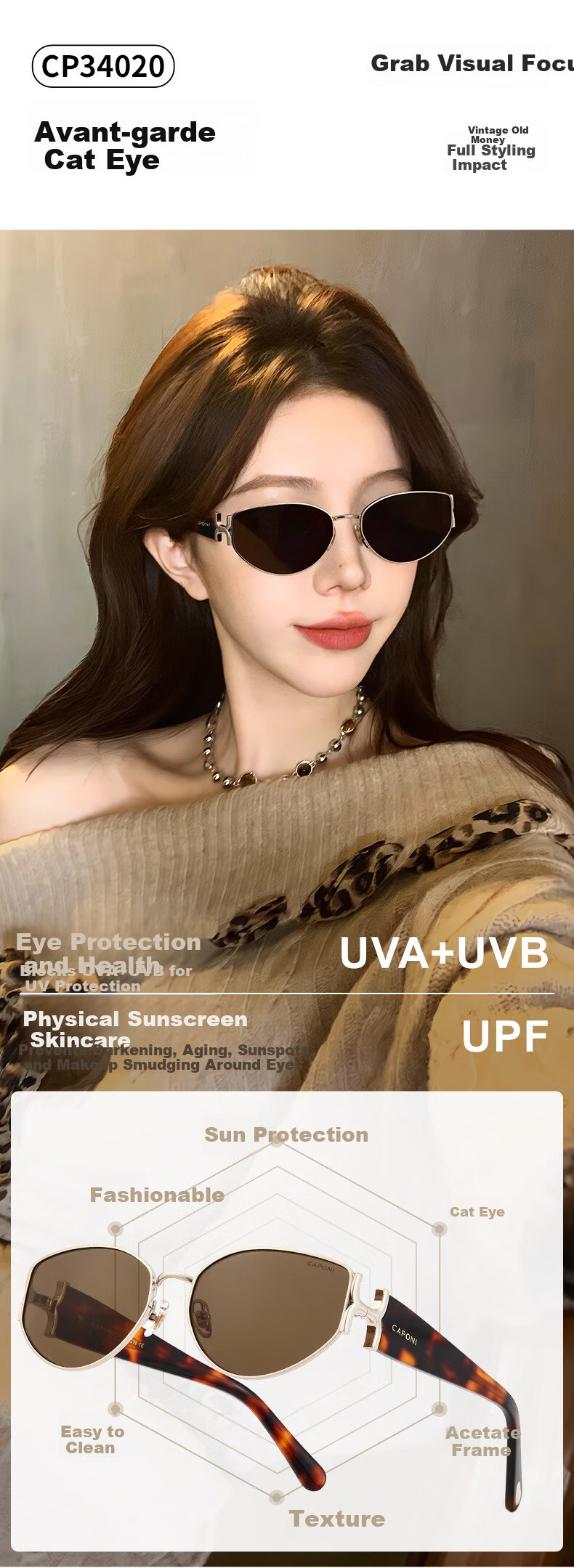 Jiaboli Vintage Style Cat Eye Sunglasses for Women 2025 New Nylon UV Protection Sun Glasses High-End Travel Outdoor 4