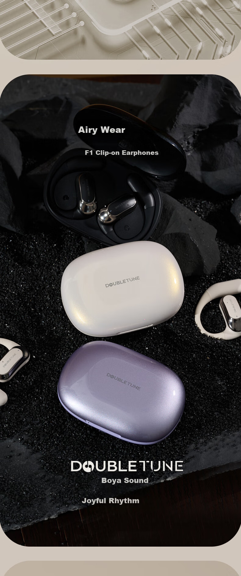 DOUBLE TUNE Cloud Listening Series F1 DT Clip-On Bluetooth Earphones Bone Conduction Open Wireless Headphones for Apple Huawei Xiaomi Obsidian Black 9