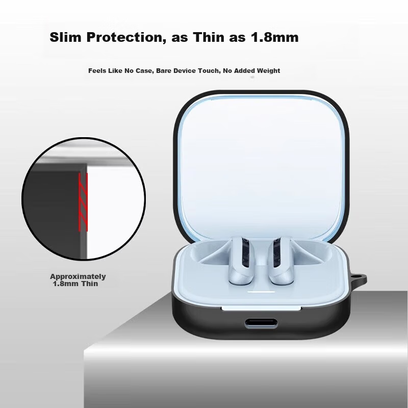 ESCASE Protective Case for Redmi Buds 7s Xiaomi Redmi 7s Earphones Full Coverage Shockproof Dustproof Wireless Bluetooth Earphones Silicone Anti-Dirt Wear-Resistant Black with Lanyard 5