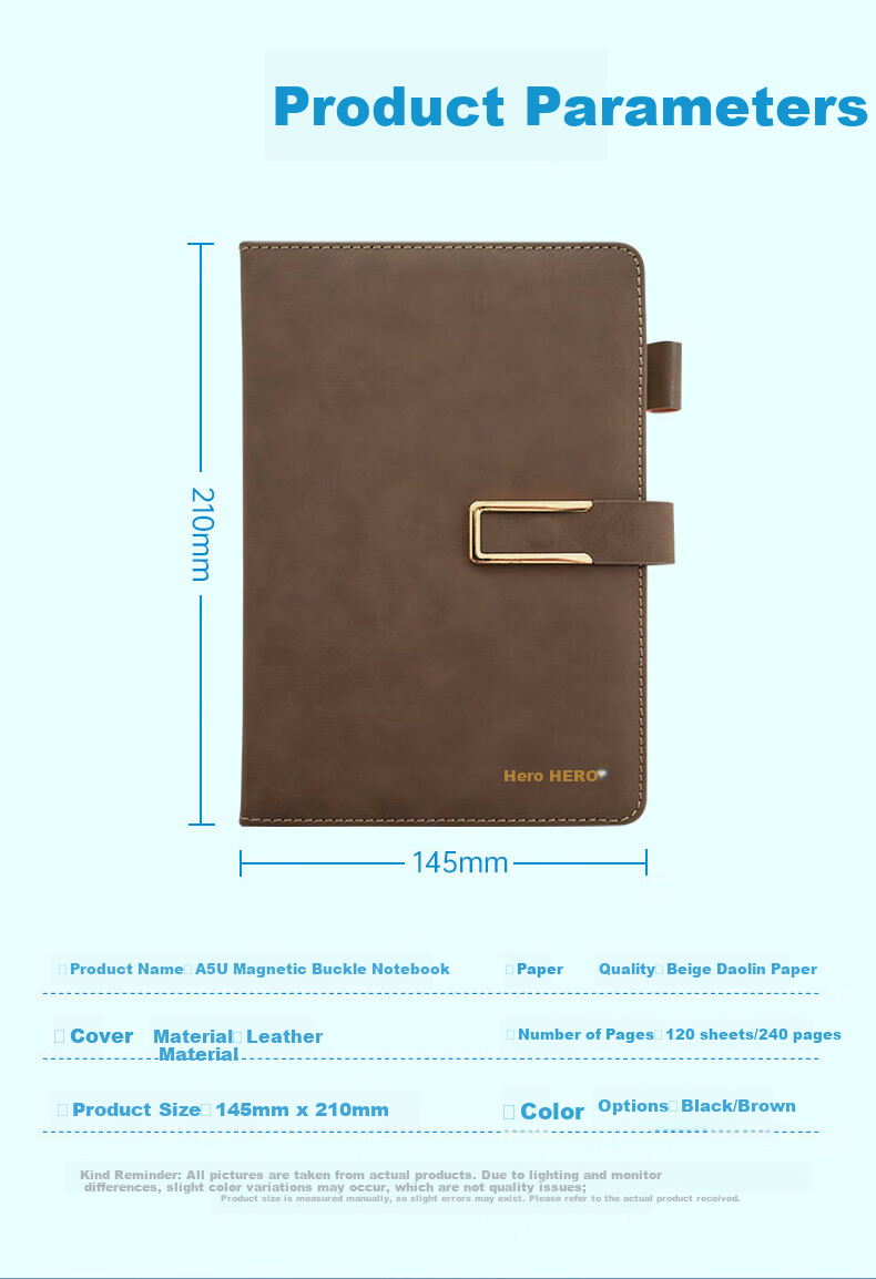 HERO A5 Business Notebook Thickened Hard Cover Soft Leather Simple High-End Gift Meeting Portable Office Stationery Lined Tearable Diary Journal Binder 1