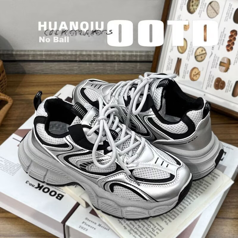 Global Niche Black Trendy Dad Sneakers for Women 2026 Spring New Popular Versatile Casual Thick-Soled Sports Shoes