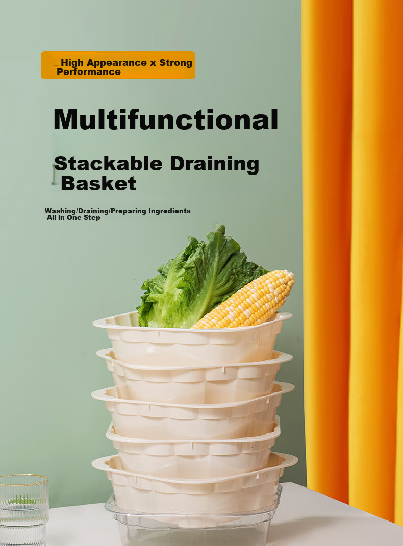 Jingmao Stainless Steel Vegetable Washing Basket Double-Layer Kitchen Fruit and Vegetable Draining Colander Rice Washing Sieve Basin 1