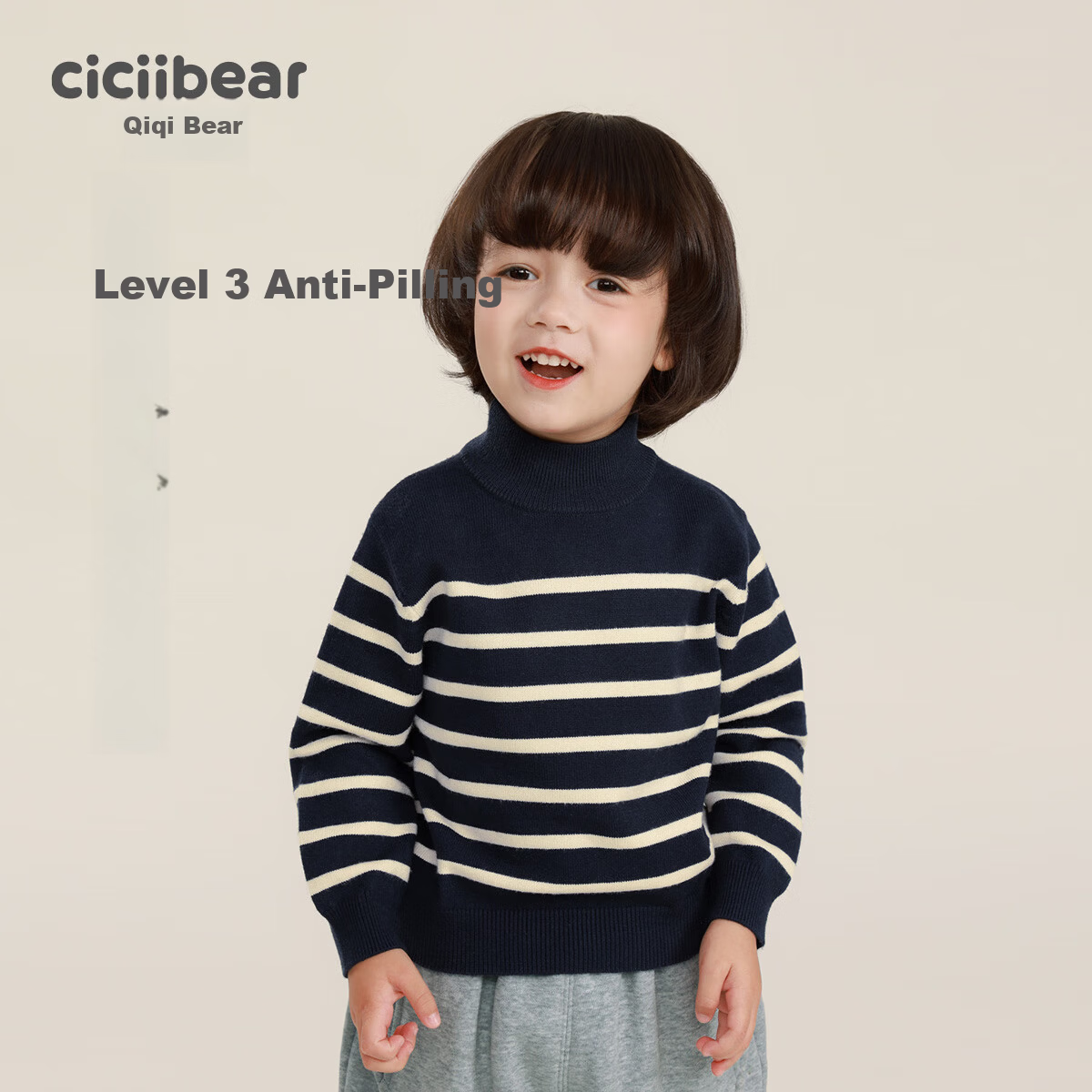 Ciciibear Boys' Sweater Autumn Winter Thickened Half Turtleneck Baby Striped Knitwear Children's Clothing