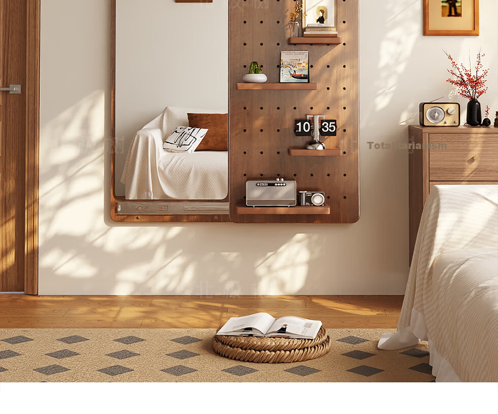 Arctic Tree Solid Wood Pegboard Dressing Mirror Hidden Sliding Mirror Home Wall-Mounted Concealed Entryway Fitting Mirror 19