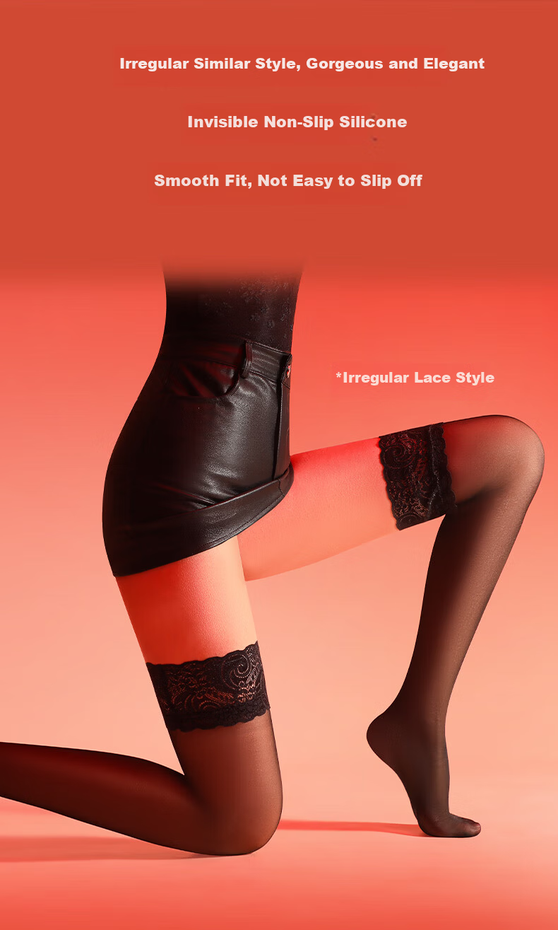 Langsha Women's Thin Lace Non-Slip Thigh-High Stockings Goddess Festival Gift Sexy Over-the-Knee Black Silk Costume 6