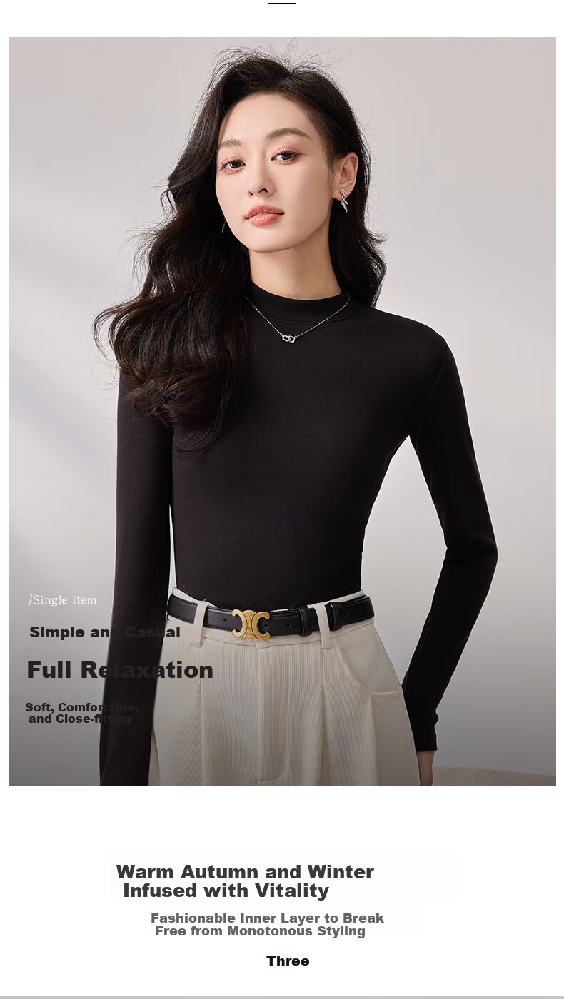 LangSha Women's Base Layer Top for Spring And Autumn, Thickened German Velvet Semi-Turtleneck Inner Wear, Elegant Slim-Fit High-End Long-Sleeve Undershirt 5