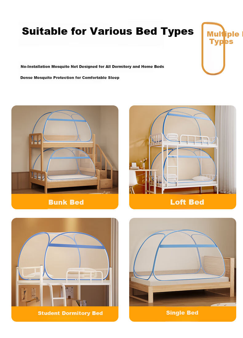 Lanwuxian Student Dormitory Mosquito Net, Mongolian Pack No-Installation Fall-Resistant Mosquito Net, Suitable for Bunk Beds on Both Upper And Lower Levels, 1.2*1.9 Meters 7