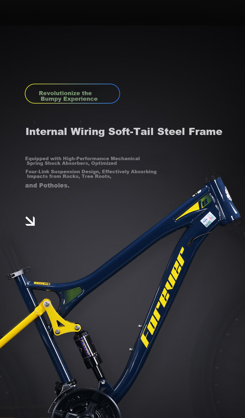 Forever Soft Tail Mountain Bike [Buy Today Ride Tomorrow] 24-Speed Starry Blue Hydraulic Disc Brake 26-Inch 5