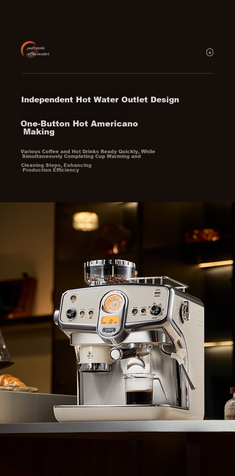Pedrocchi S60 Ultra Cold Brew Semi-Automatic Espresso Coffee Grinder Machine, Smart Powdering and Tamping, Home and Commercial Use, Milan White 15