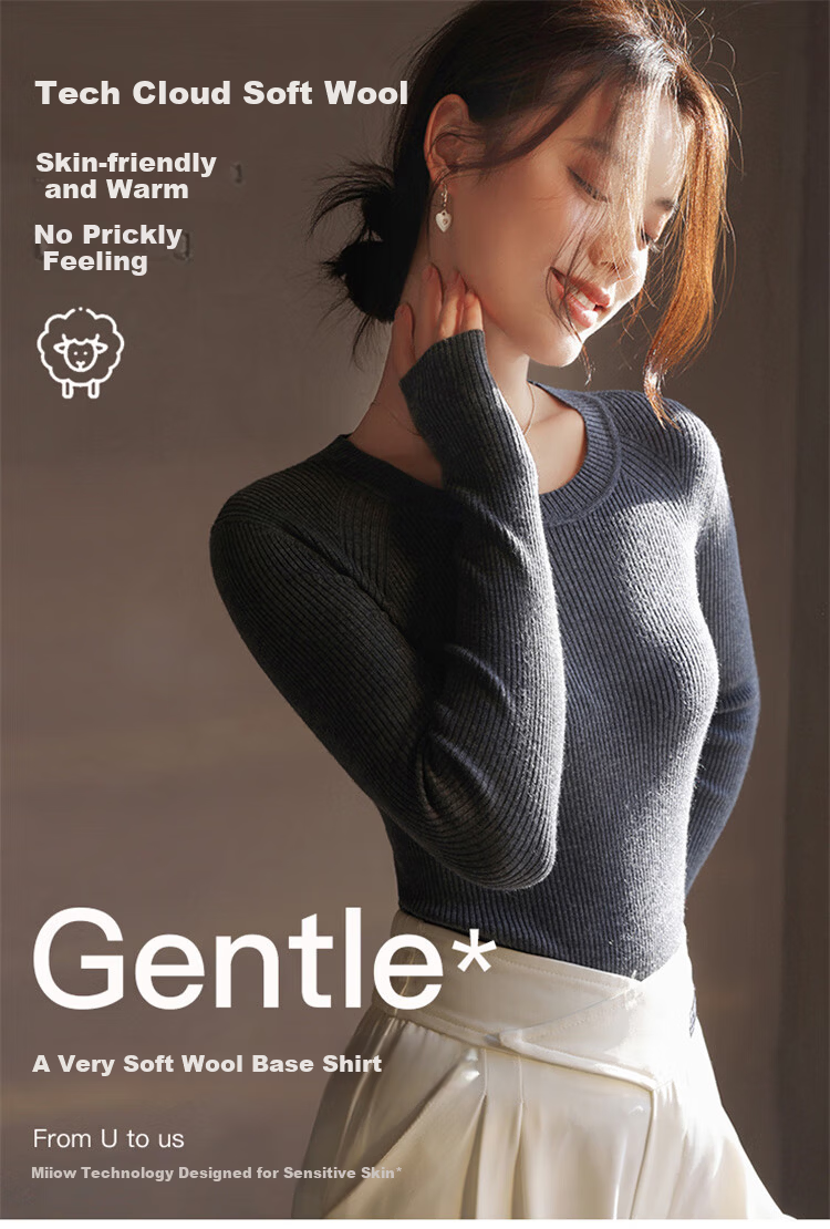 MiiOW Women's Knitted Slim Fit Crew Neck Base Layer Sweater Autumn Winter 2025 New Wool Blend Warm Pullover Top 1