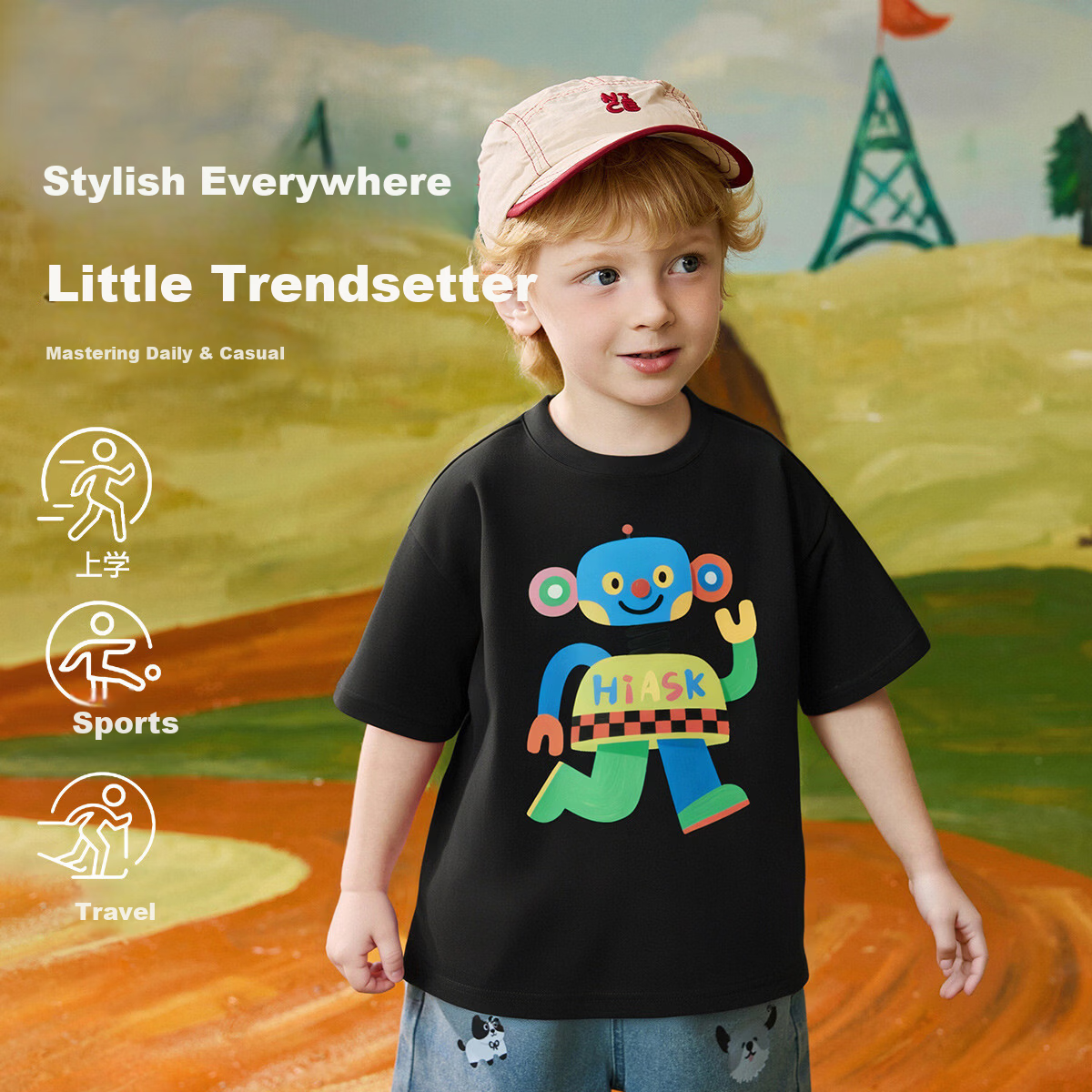 ASK JUNIOR 【7A Antibacterial】Children's Pure Cotton Short Sleeve T-Shirt Summer Boys Breathable Running Sports Top 4