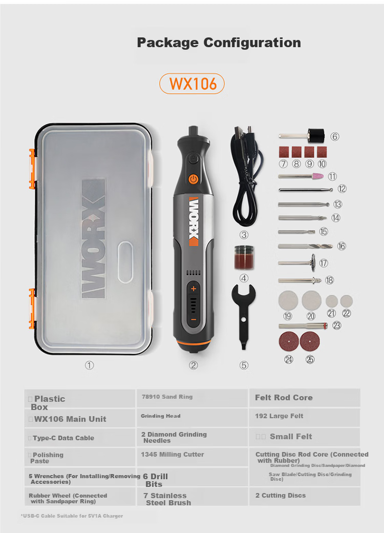 WORX 8V Rotary Tool WX106 Mini Lithium Handheld Cutting Grinding Polishing Engraving Drilling Electric Tool 18