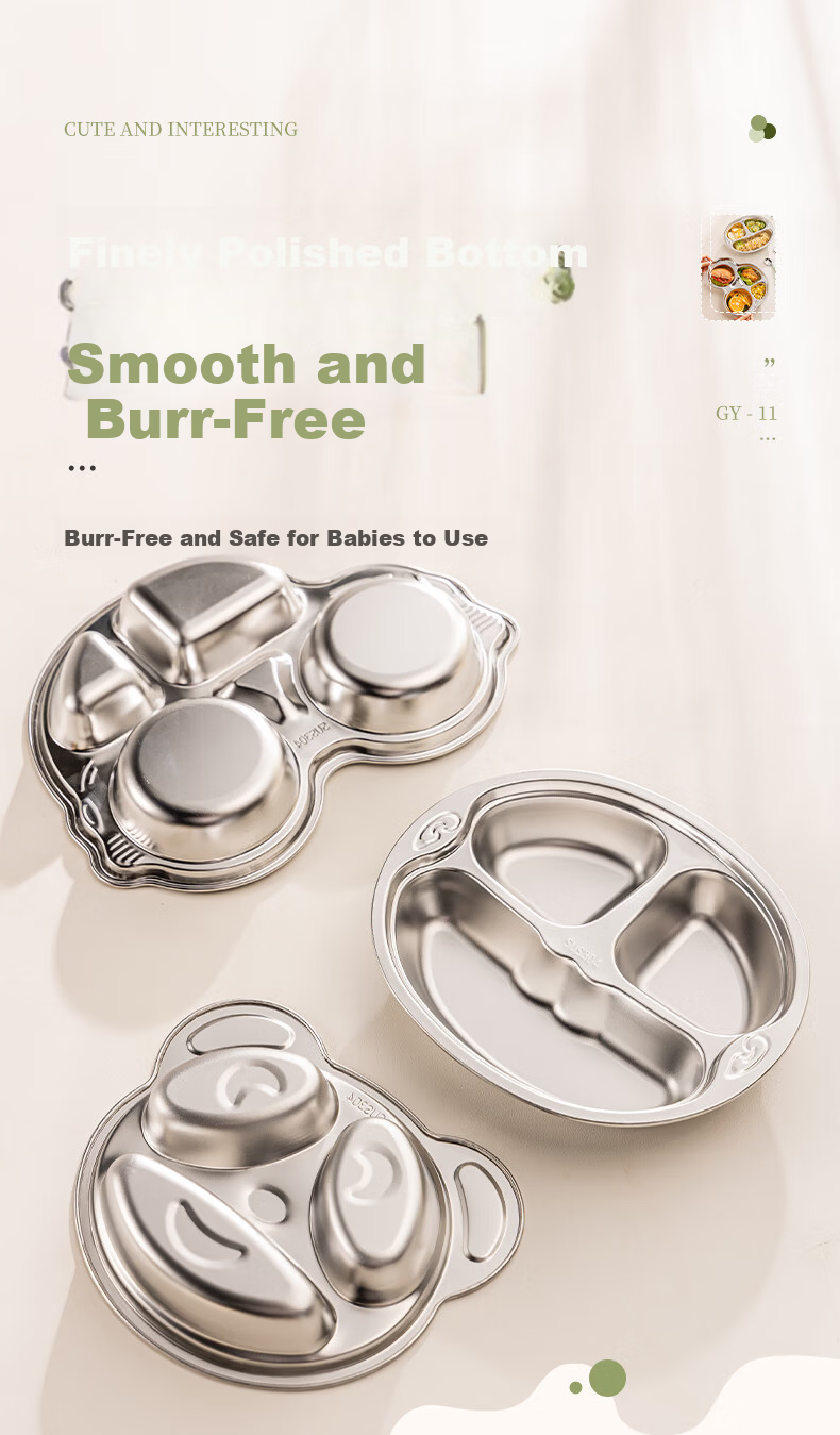 Guangyi 316 Stainless Steel Children's Divided Plate, Baby Home Use Four-Compartment Plate for Boys, Kindergarten Tableware GY1377 11