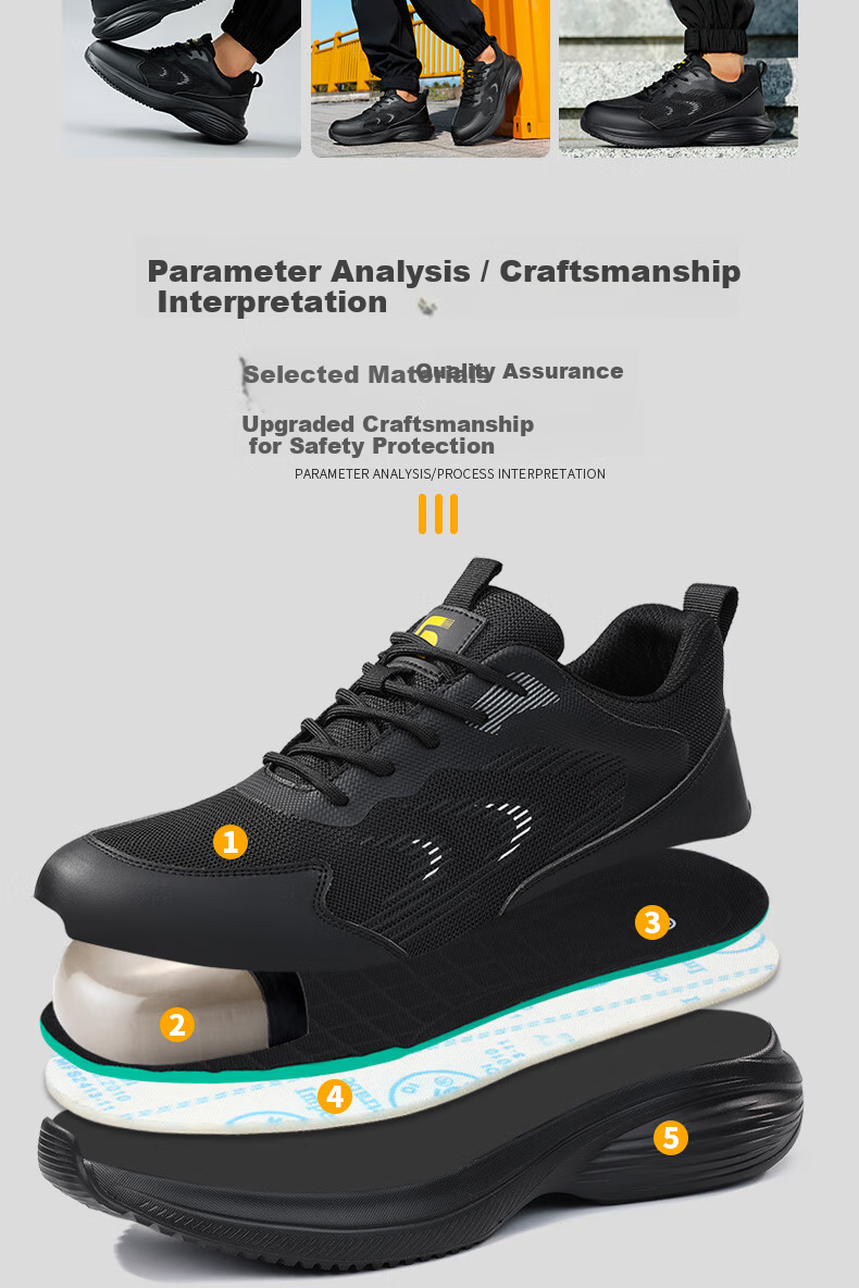 GUYISA Men's Summer Breathable Steel Toe Safety Work Shoes Anti-Smash Anti-Puncture Ultra-Light Comfortable Construction Site Shoes F117 Size 39 2