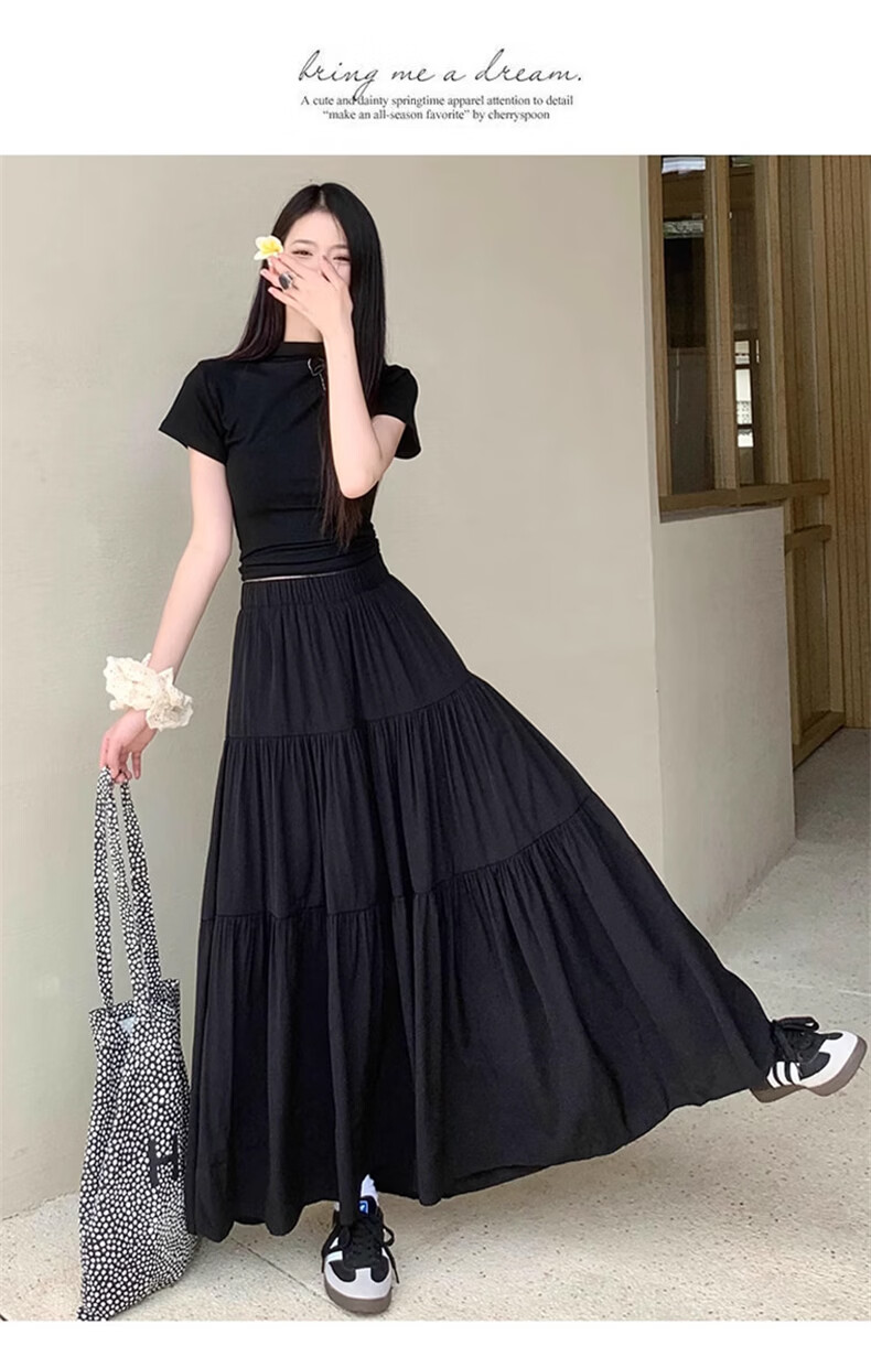 Langsha Women's Summer 2026 New High-Waist Slimming A-Line Pleated Long Skirt Elegant Sweet Puffy Cake Skirt 16