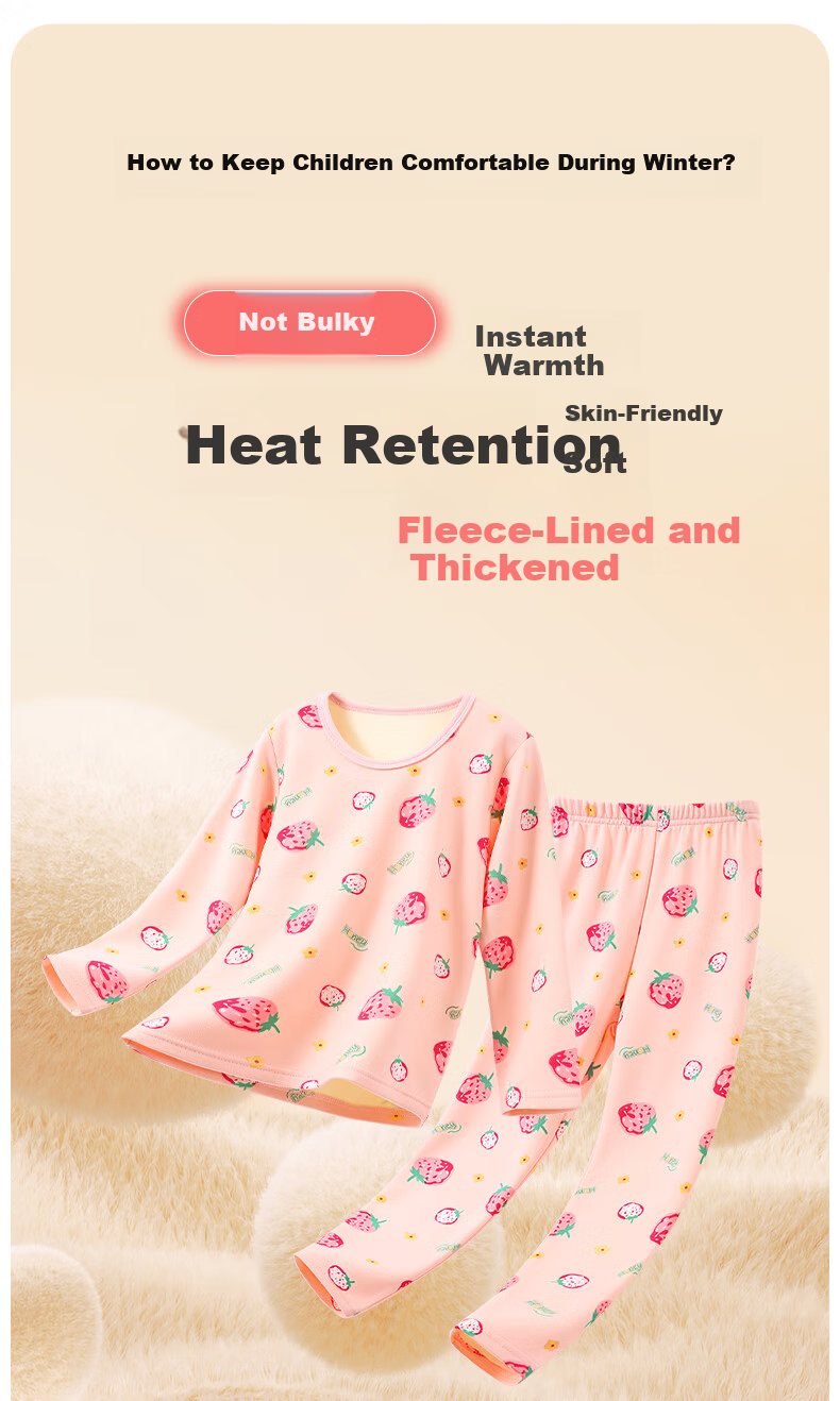 DEESHA Children's Thermal Underwear Set Winter Fleece Thickened Autumn Clothes Girls Baby Base Layer Pajamas 12