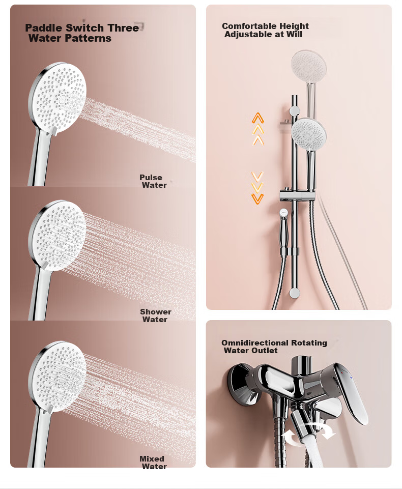 JOMOO Bright Silver Integrated Lifting Silicone Descaling Three-Function Split Shower Set Spray Gun Model 35324-592/1B-1 7