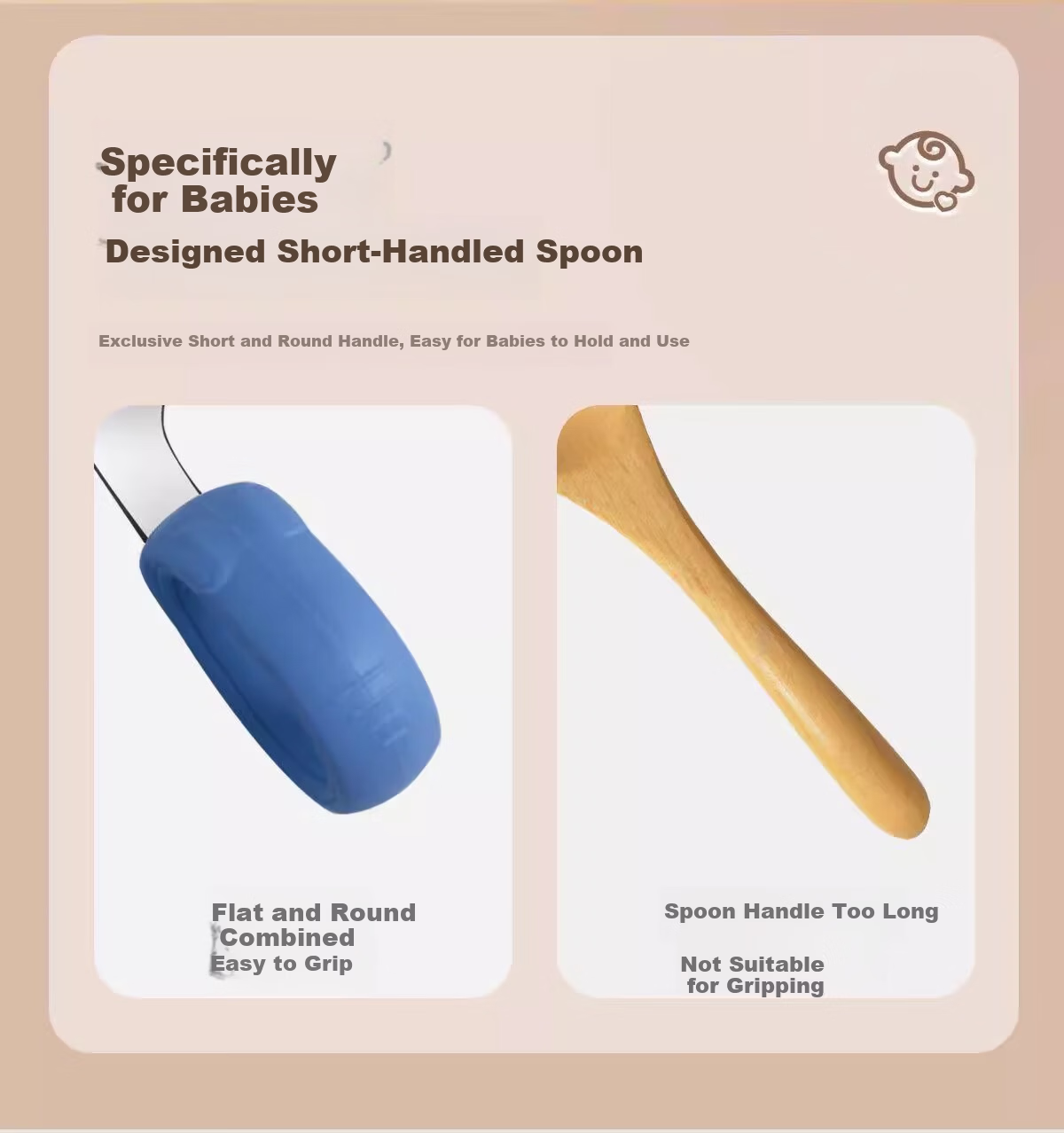 Guangduola Yuanbao Spoon, 316L Stainless Steel Baby Food Spoon, Children's Long-Handled Feeding Spoon, Soup Spoo 2